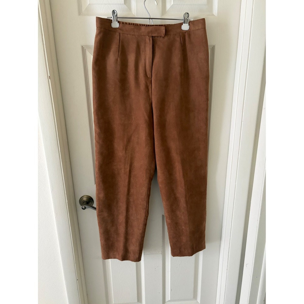 Napa Valley Womens 16 Brown Faux Suede Pants Tapered Pull On Vintage Classic